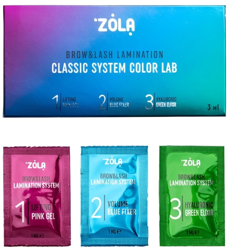 ZOLA Classic System Color Lab sada na laminaci řas a obočí v sáčcích, 3 × 1 ml
