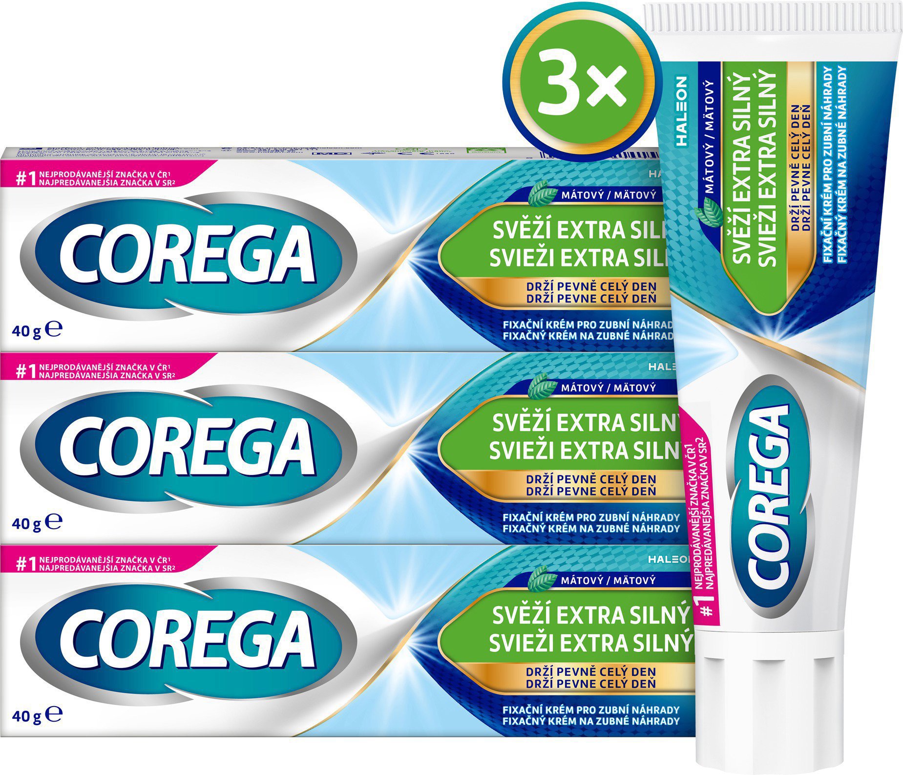 COREGA OM Pro zubní náhradu Svěží extra silný 3× 40 g