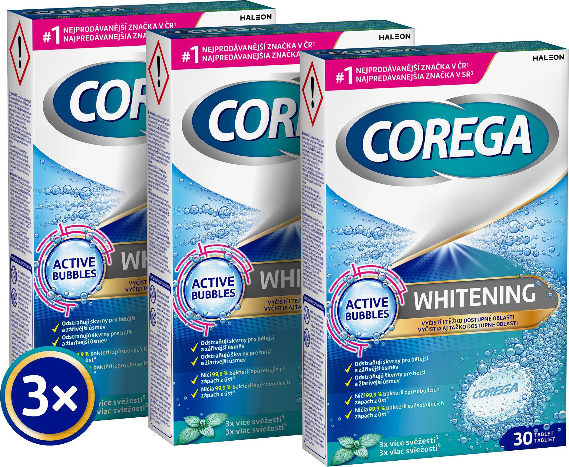 COREGA Whitening Pro čištění zubních náhrad 3× 30 ks
