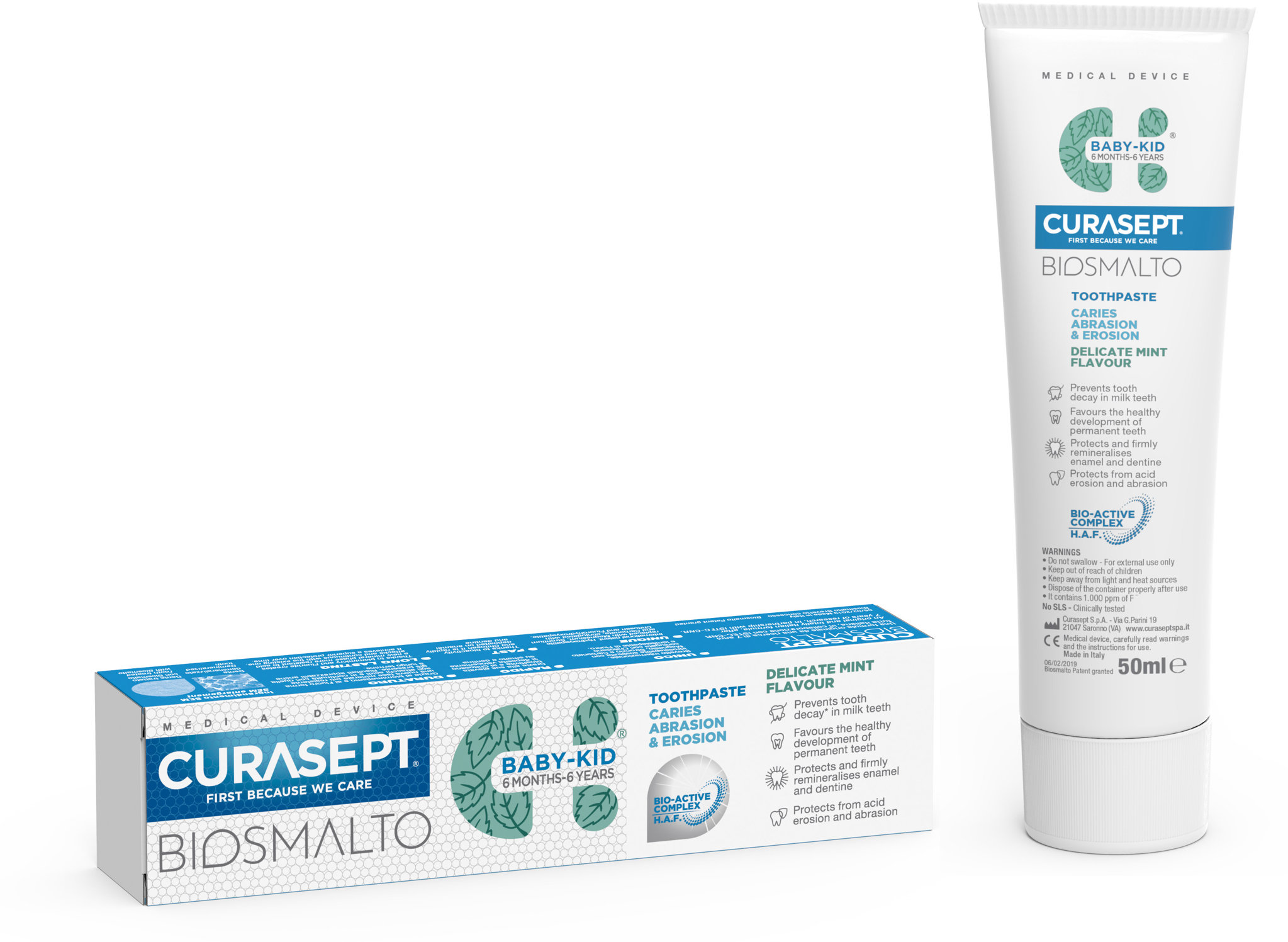CURASEPT Biosmalto Baby-Kid dětská do 6 let Jemná máta, 50 ml