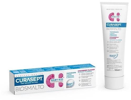 CURASEPT Biosmalto Baby-Kid dětská bez fluoridu do 6 let Jahoda 50 ml