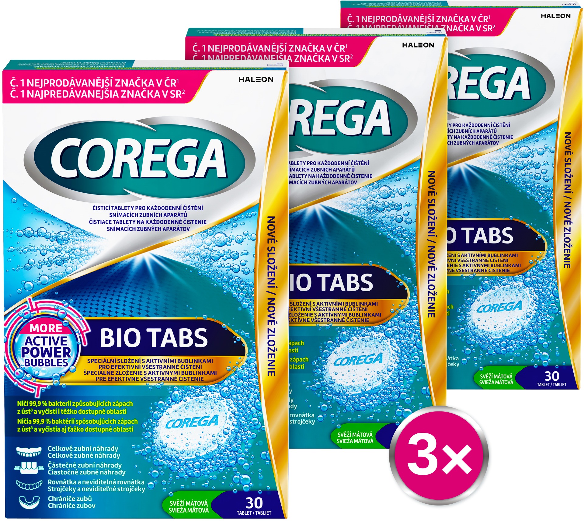 COREGA Antibakteriální čistící tablety 3× 30 ks