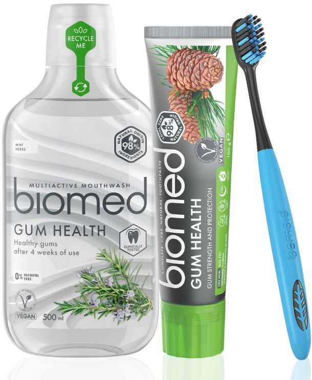 BIOMED Gum Health zubní pasta 100 g, ústní voda 500 ml + kartáček