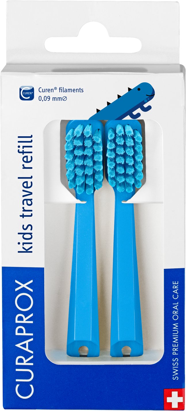 CURAPROX Kids Travel set modrý náhrada, 2 ks