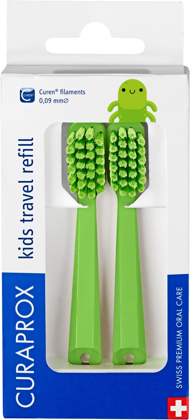 CURAPROX Kids Travel set zelený náhrada, 2 ks