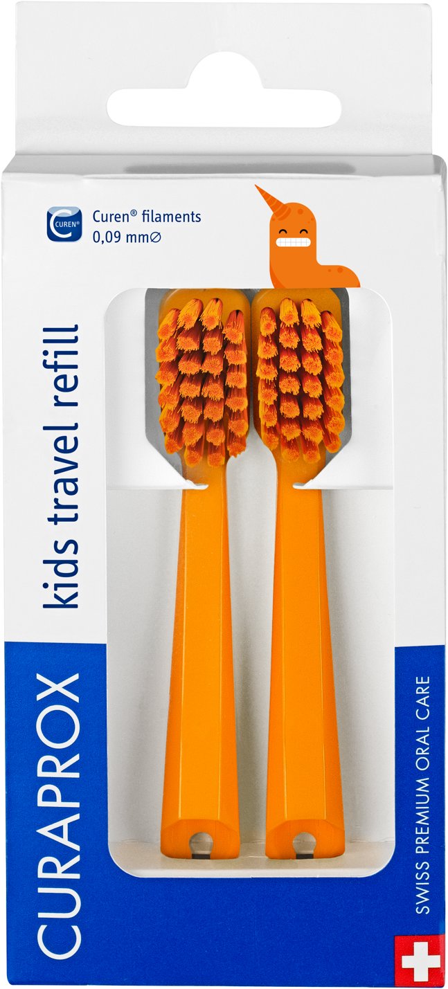 CURAPROX Kids Travel set oranžový náhrada, 2 ks