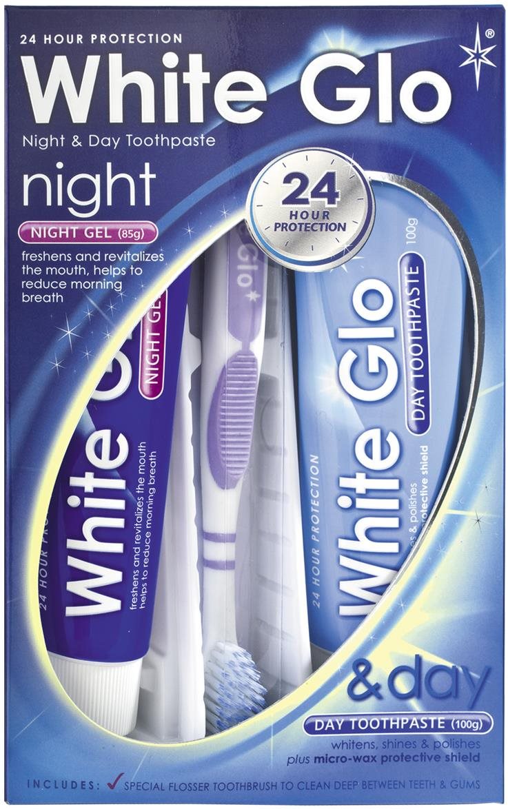 WHITE GLO noční a denní bělící zubní pasta 85 g a 100 g