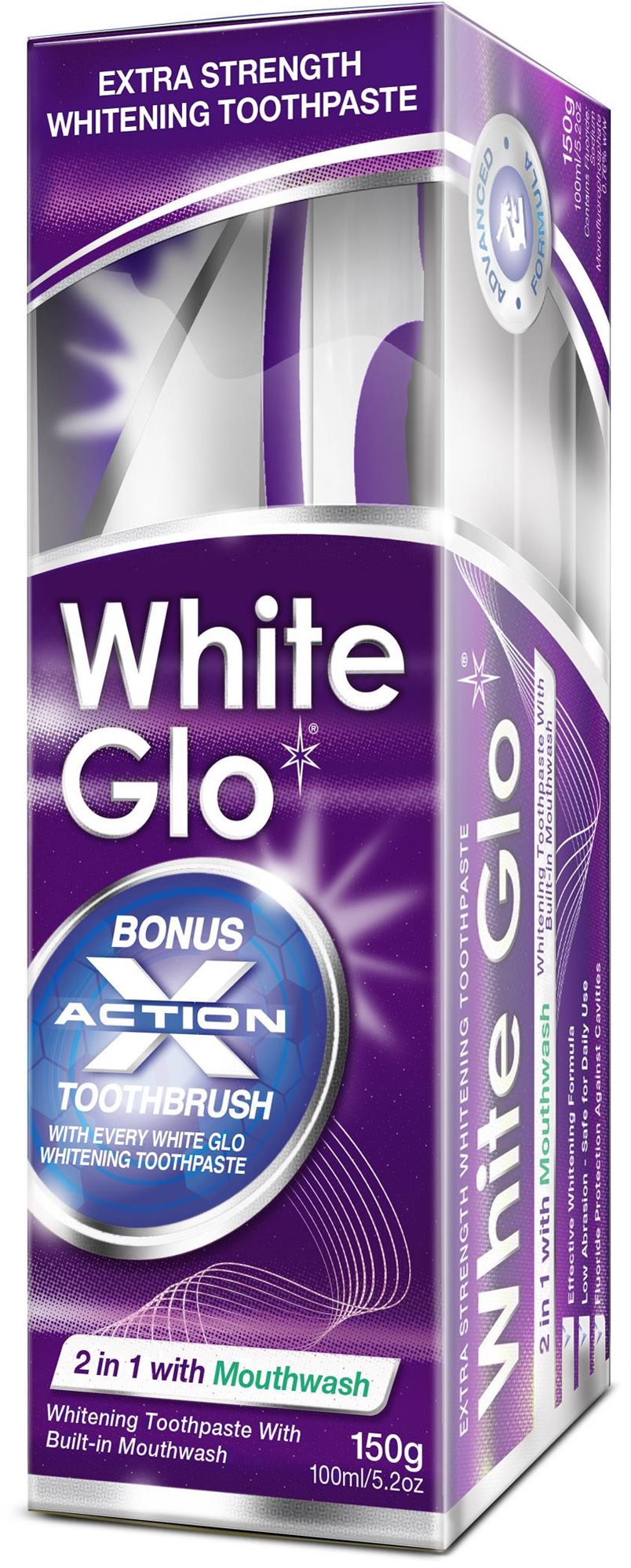 WHITE GLO bělící zubní pasta s ústní vodou 2v1, 150 g + zubní a mezizubní kartáček