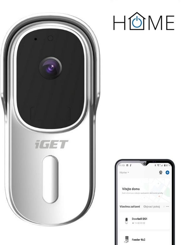 iGET HOME Doorbell DS1 White - bateriový WiFi video zvonek s FullHD přenosem obrazu a zvuku