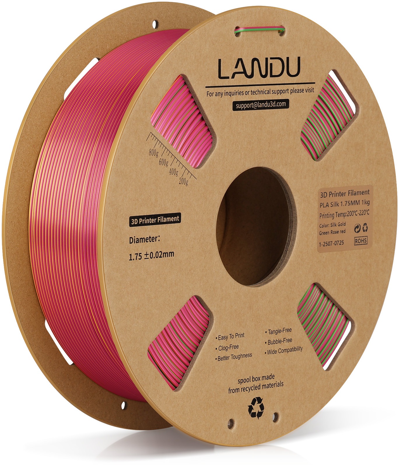 Landu PLA Silk Tri Color Gold-green-rose red 1kg