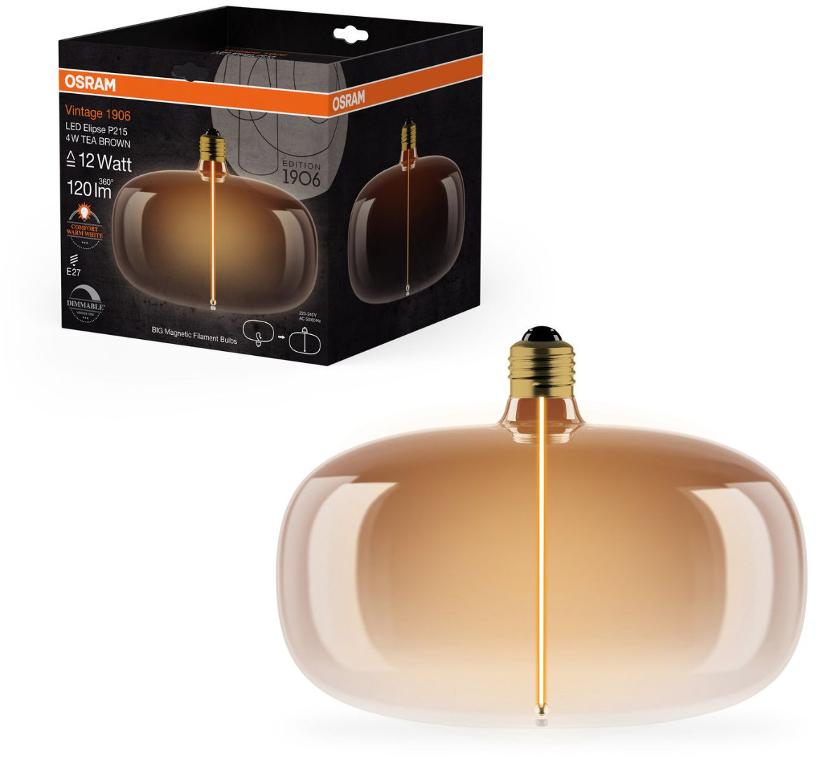 OSRAM hnědá LED žárovka E27 4W VINTAGE ELIPSE, teplá bílá