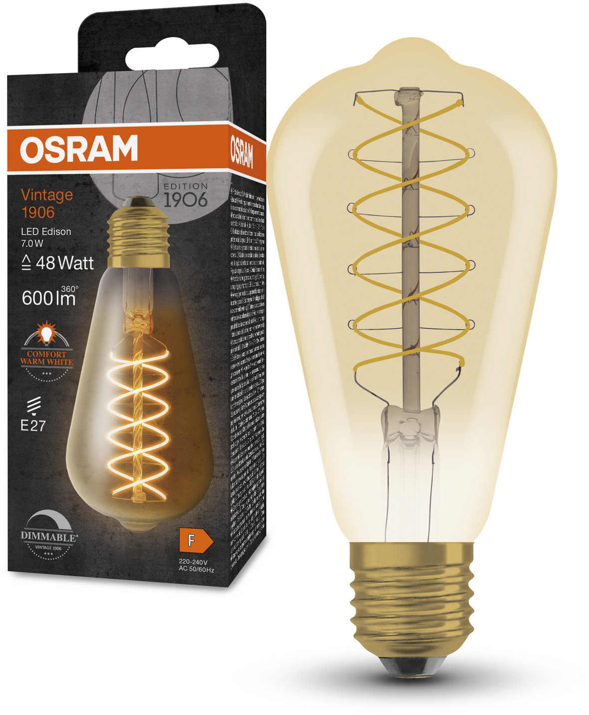 OSRAM stmívatelná vintage LED žárovka E27 7 W EDISON, teplá bílá