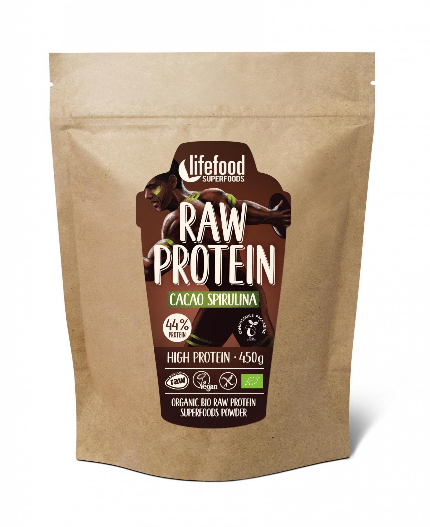 Lifefood Raw protein BIO, 450g, kakaový