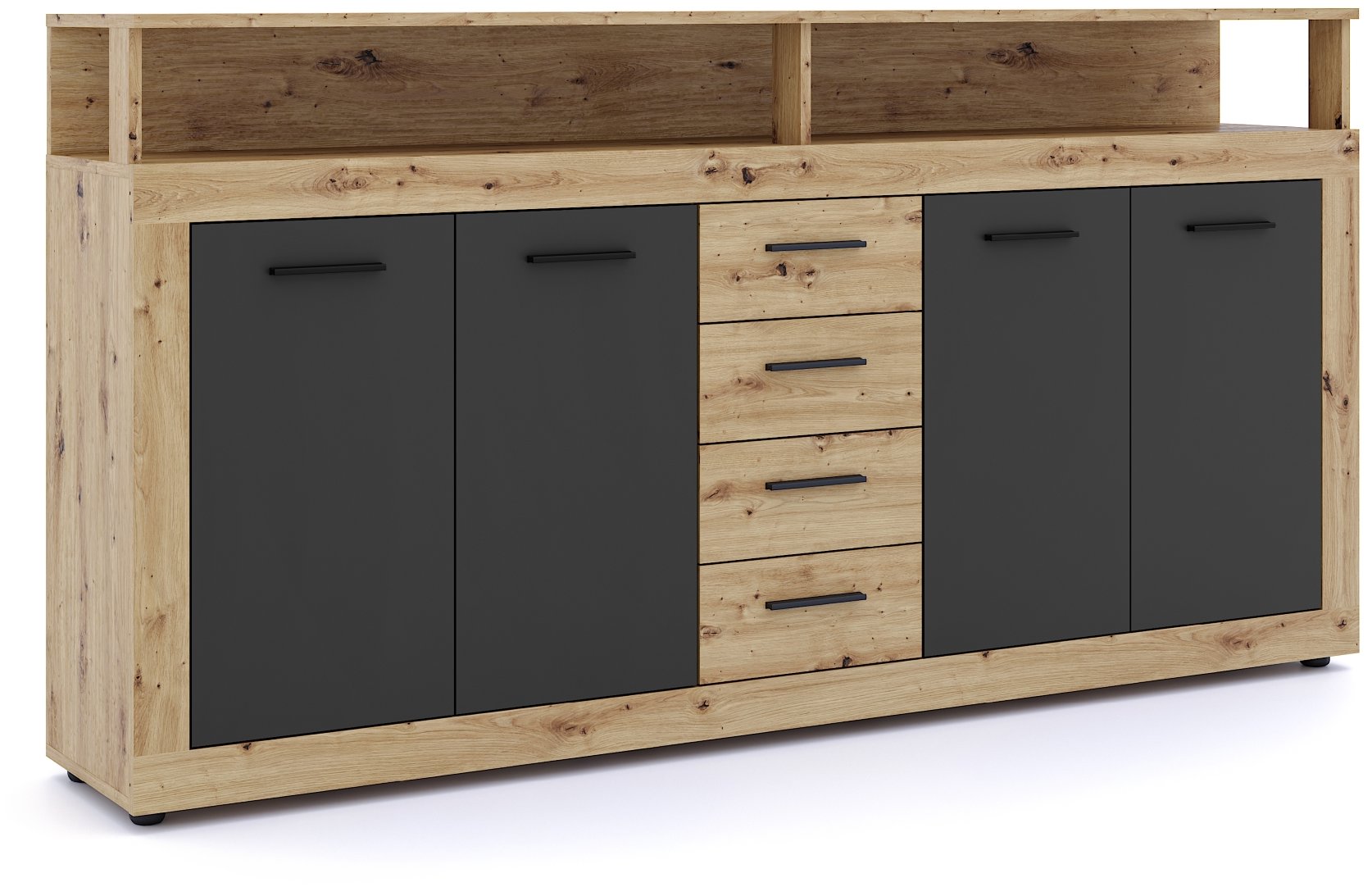 Komoda Luna XXL, dekor dub artisan, černá