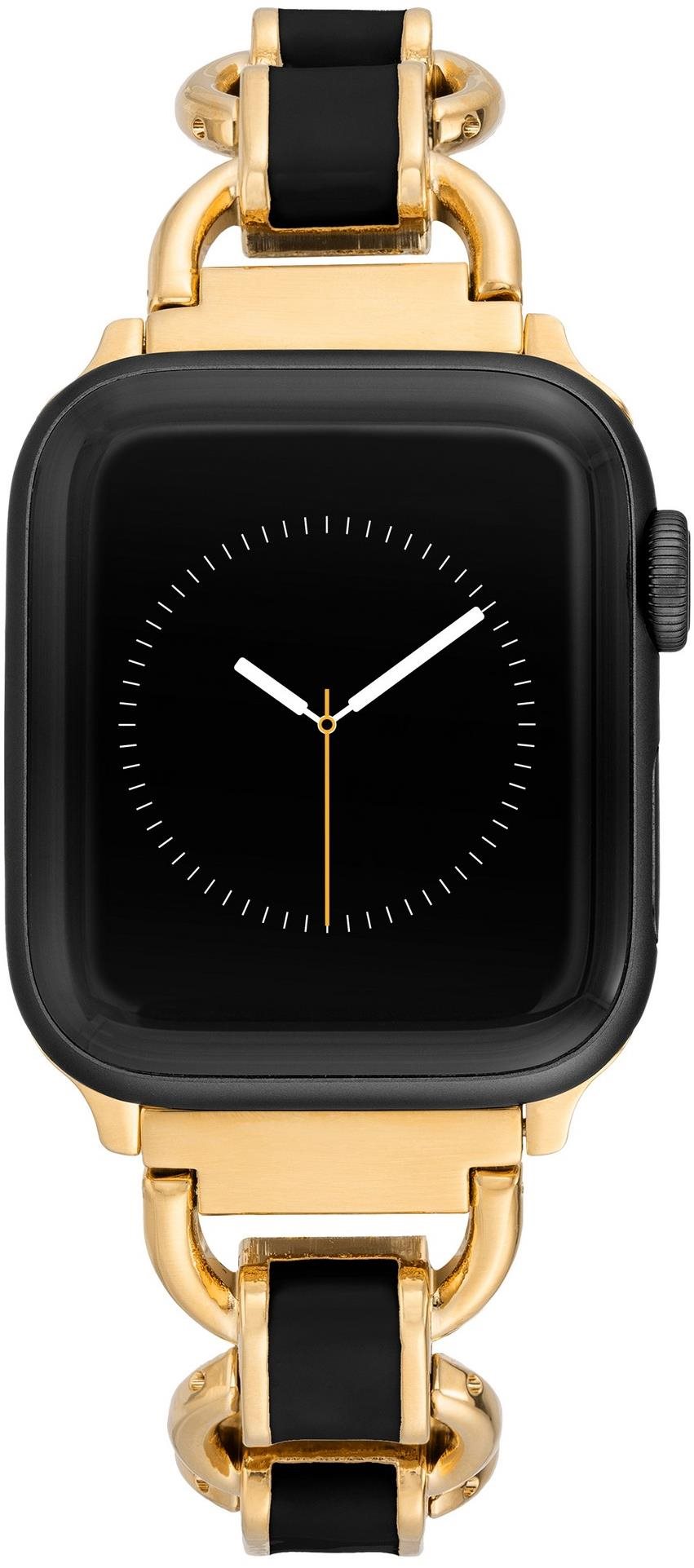Anne Klein Řemínek černý smalt pro Apple Watch 42mm/44mm/45mm/ 49mm zlatý